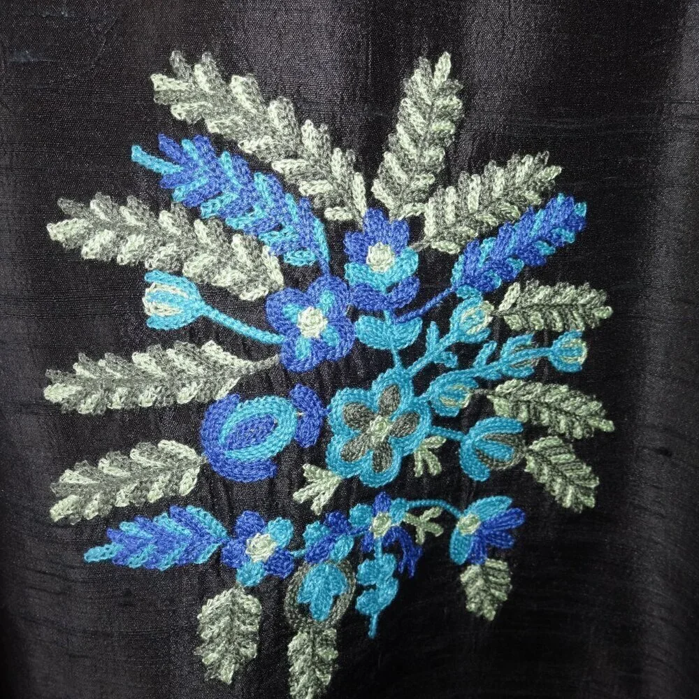 Norm Thompson Silk Black and Blue Floral Blazer 2x - Picture 6 of 16